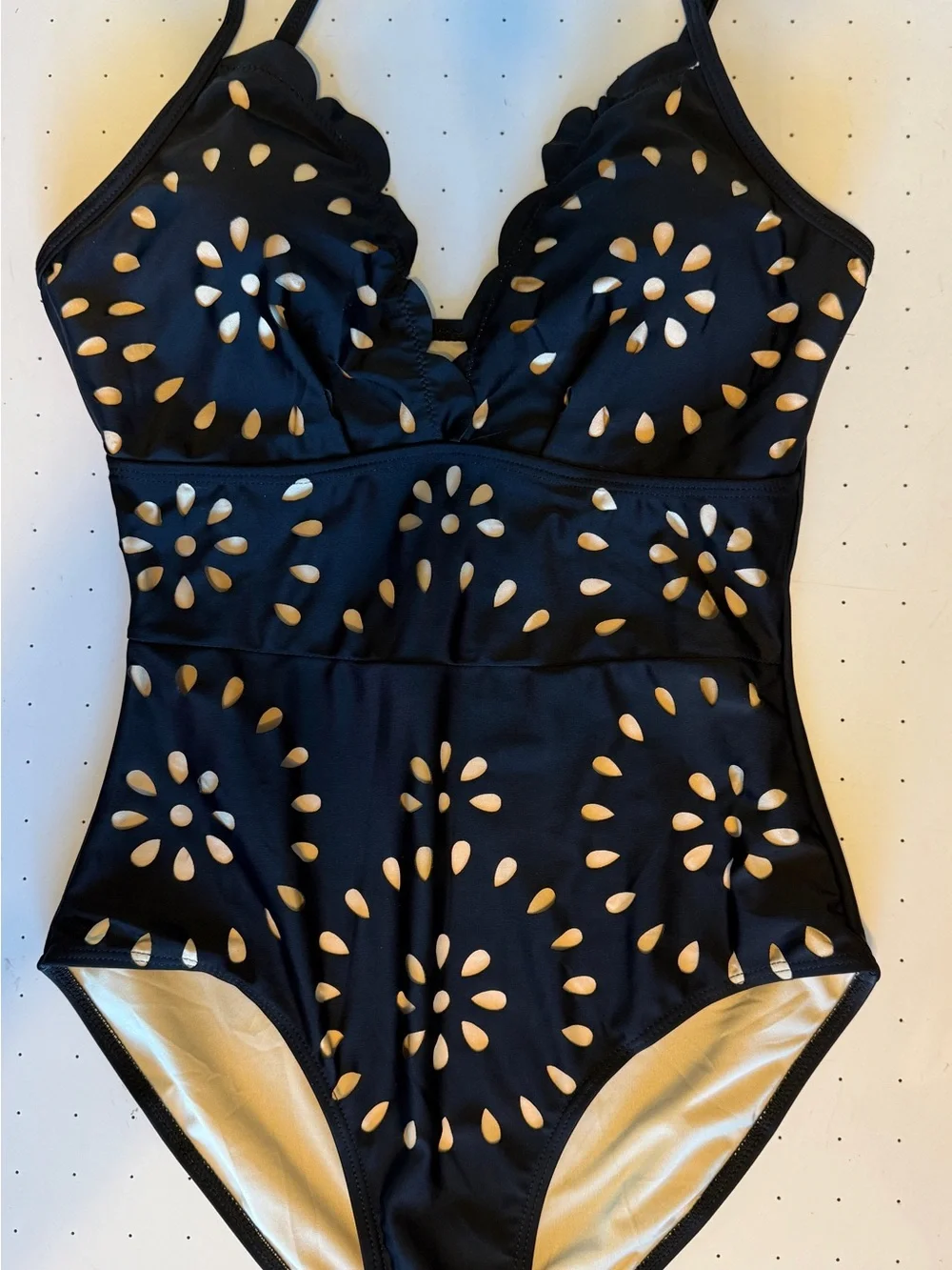 Women’s Black Floral Cutout One-Piece Swim Suit (Size Small - Black & Tan) - NEW